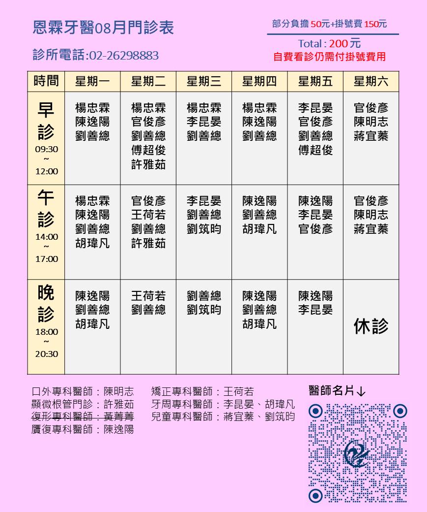 You are currently viewing 淡水恩霖牙醫 114年8月門診表